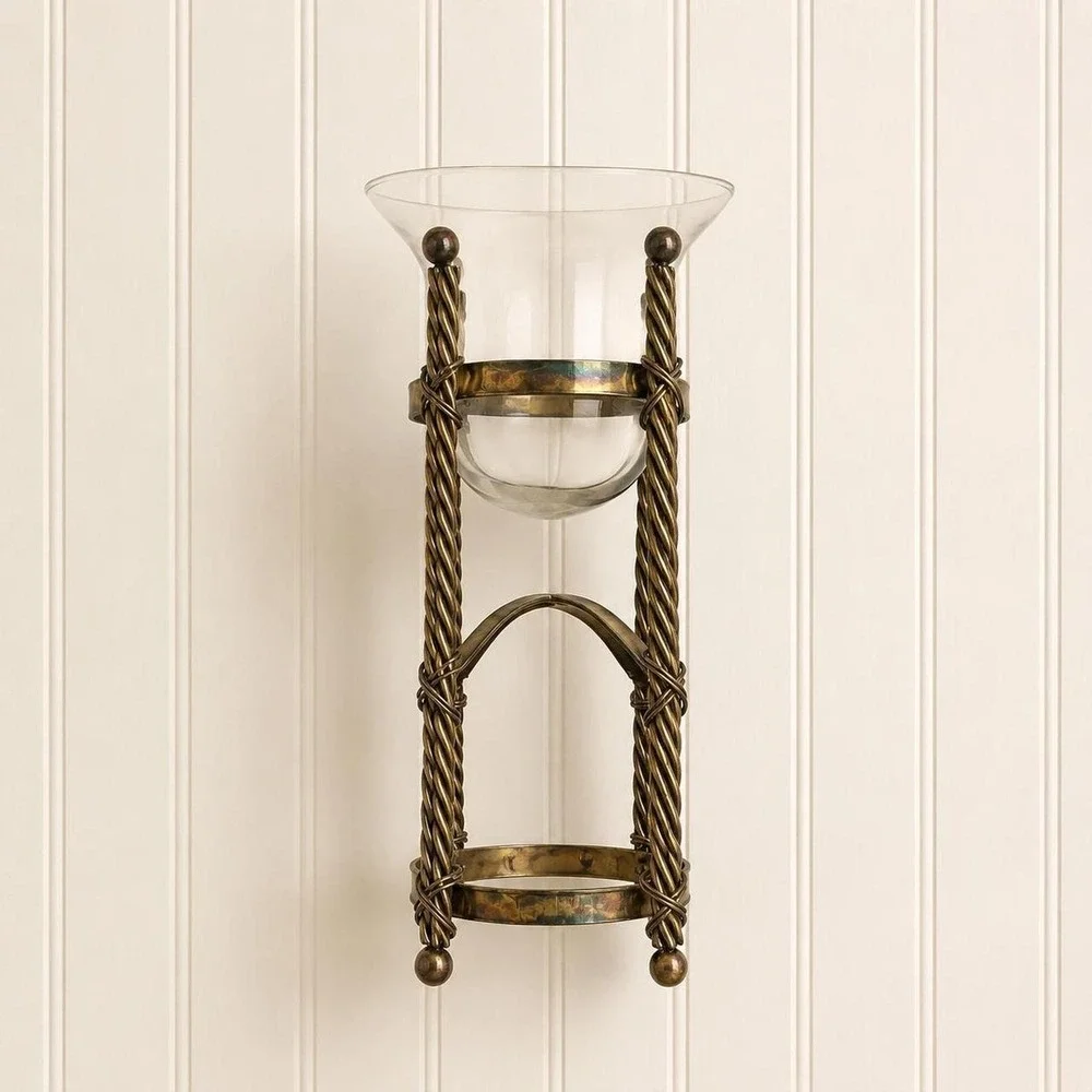 Vintage Metal and Glass Pillar Candle Holder